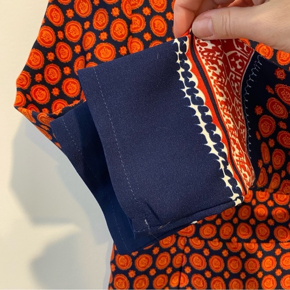 Anonyme Size 6 Mediterranean Moroccan Print Orange and Navy Sheath Dress - Picture 6 of 17
